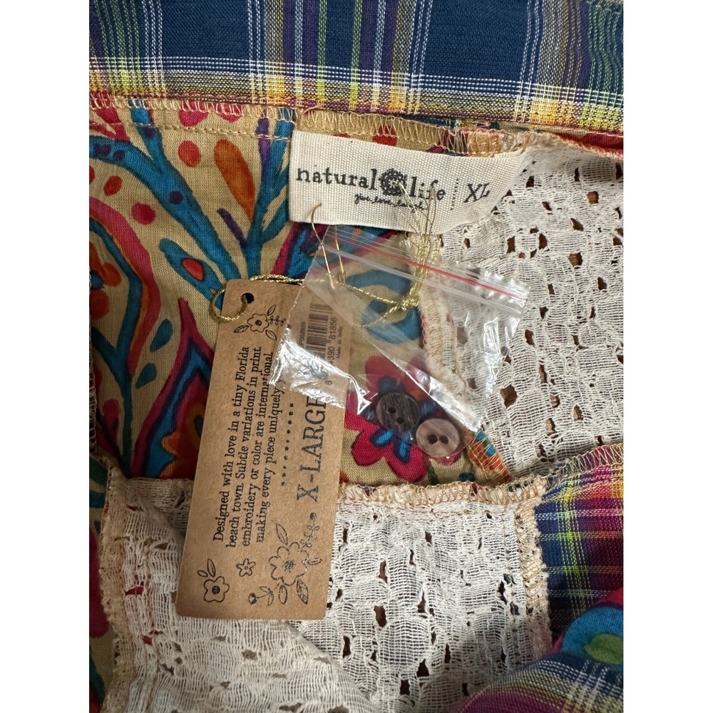 Natural Life Barcelona Patchwork Button Down Shirt XL NWT Lace Boho Oversized - Picture 6 of 10